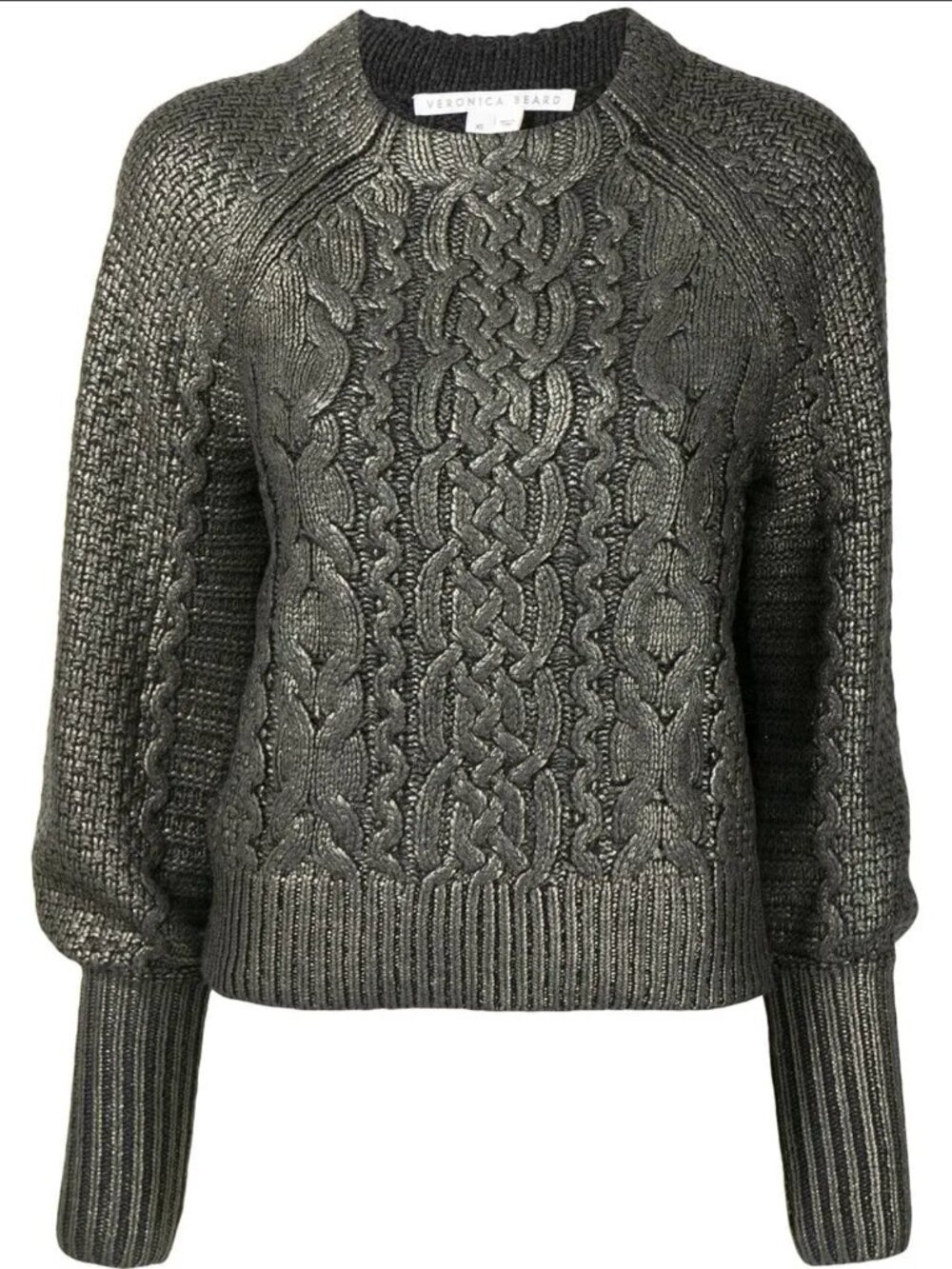 Veronica Beard Metallic Cable Knit Sweater Green Large L